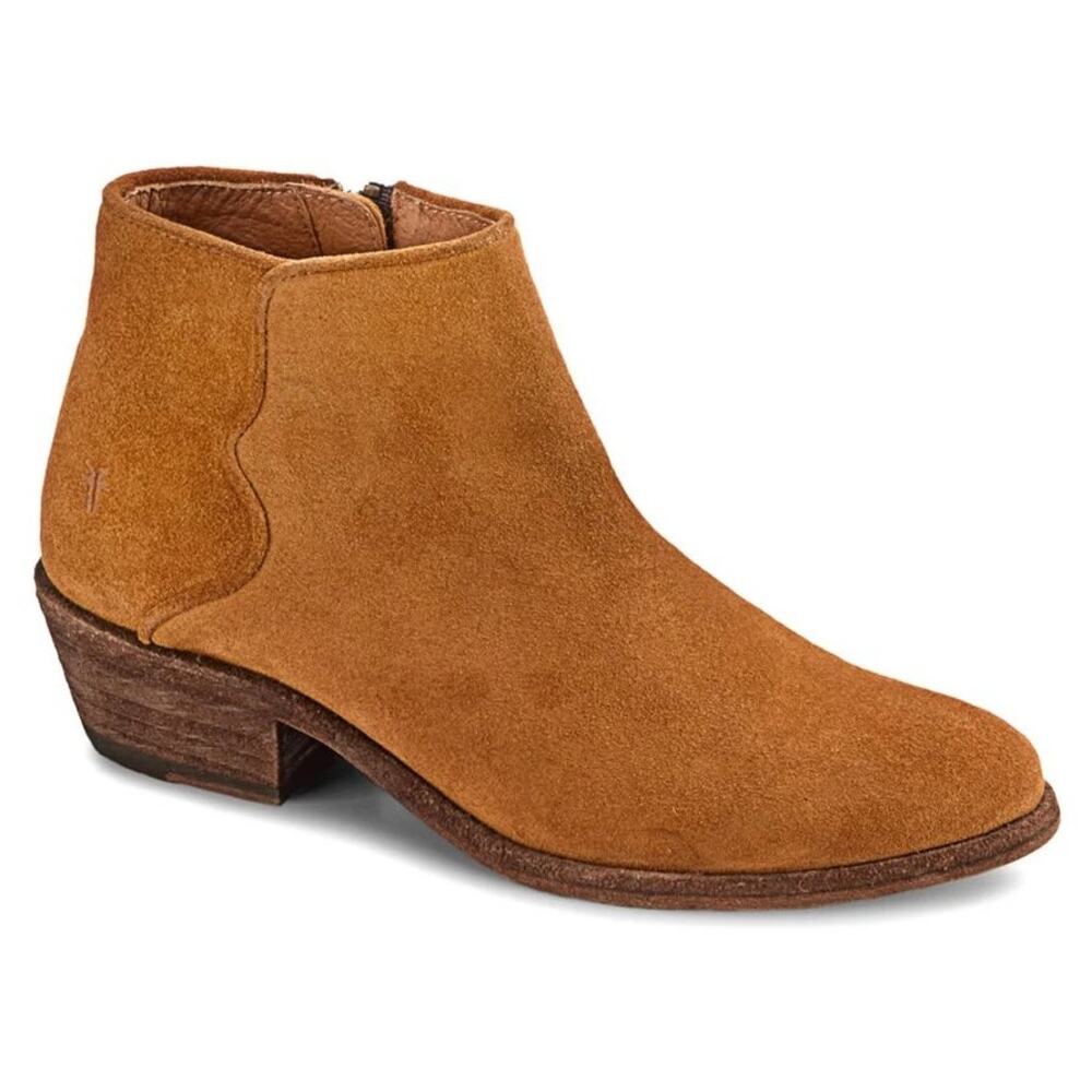 Frye Carson Piping Ankle Bootie Size 9.5 Bronze Suede Western Comfort NEW